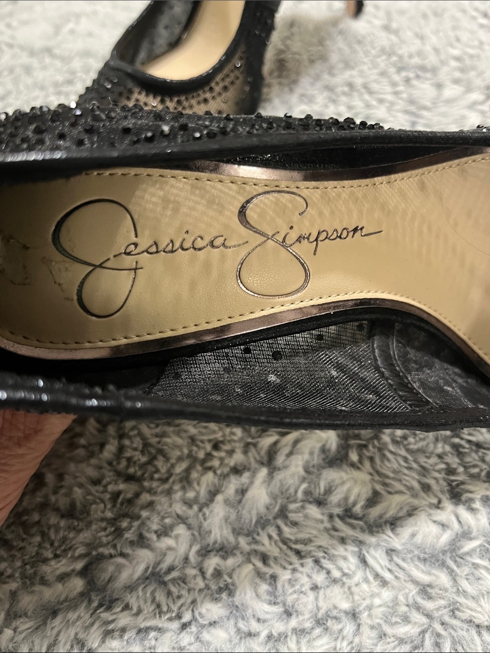 Jessica Simpson Black Mesh Pointed Rhinestone Heels - Picture 4 of 7